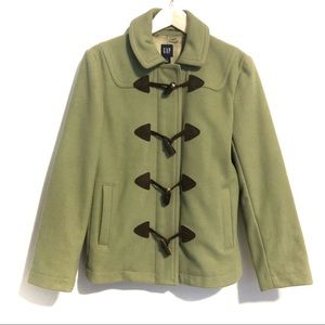 GAP Green Zip Toggle Coat Lined Wool Blend | Small